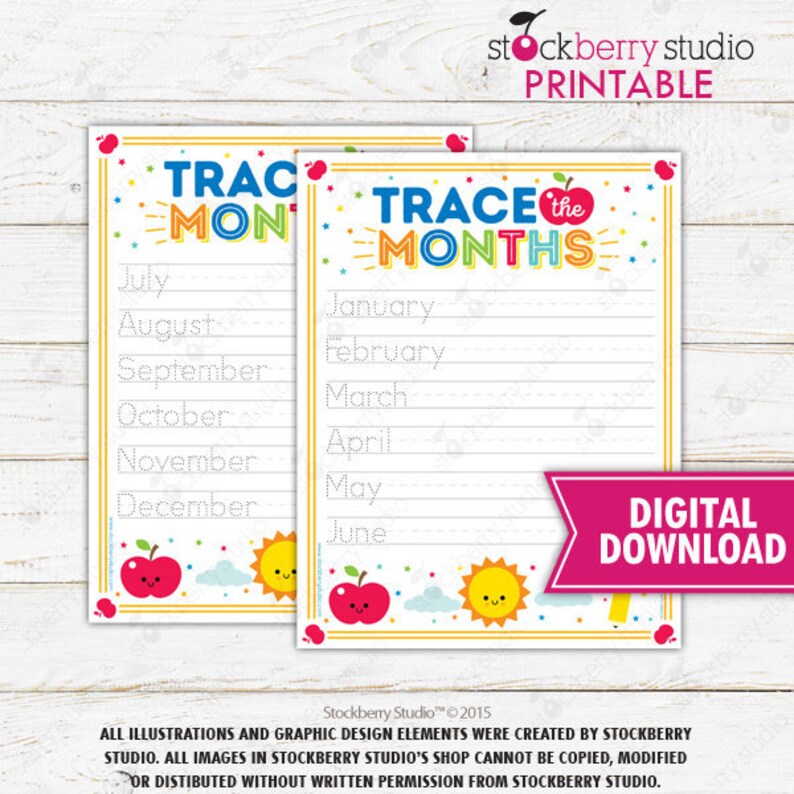 Months of the Year Tracing Worksheet Printable Learning to | Etsy