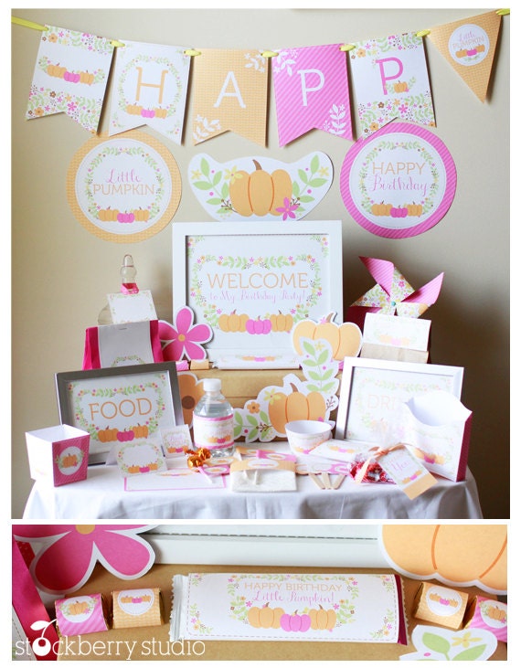 Little Pumpkin Birthday Decorations Printable - Little Pumpkin 1st Birthday - Little Pumpkin Birthday Party - Girl Pumpkin Birthday Il_570xn