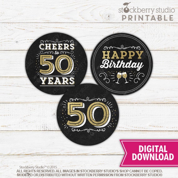 50th Birthday Favor Tags Printable - Cheers to 50 years - 50th Birthday Tags - 50th Birthday Party Favors - 50th Birthday Cupcake Toppers Il_570xn