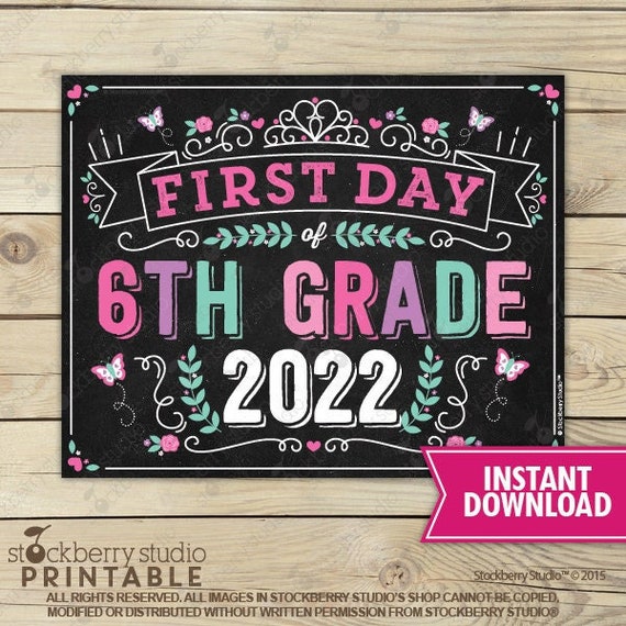Princess First Day of 6th Grade Sign Instant Download Girl First Day of Sixth Grade Sign Printable First Day of School Sign Back to School Il_570xn