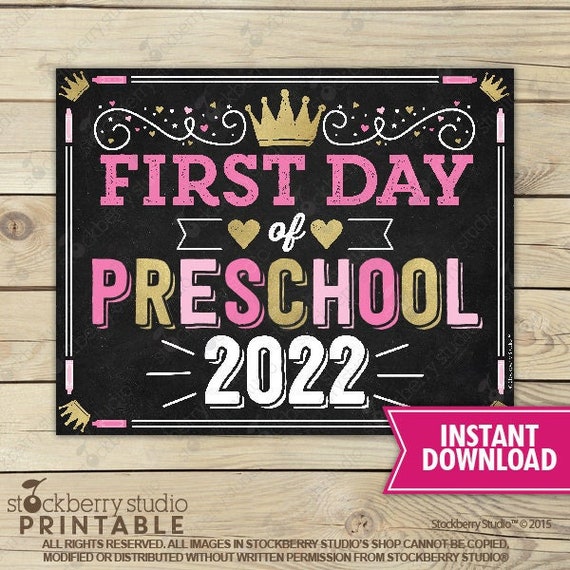Girl First Day of Preschool Sign - Princess First Day of School Sign Printable - Back to School Sign - 1st day of Preschool Chalkboard Sign Il_570xn