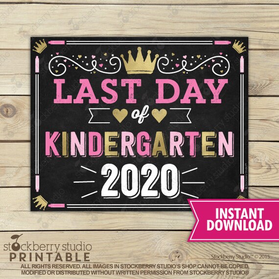 Girl Last Day of Kindergarten Sign - Princess Last Day of School Sign Printable - Princess Last day of School Sign - Instant Download - Pink Il_570xn