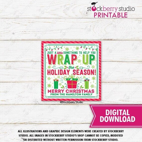 Christmas Wrapping Paper Gift Tag Just a Little Something to Wrap Up The Holiday Season Staff Teacher School PTO PTA Editable Template Il_570xn