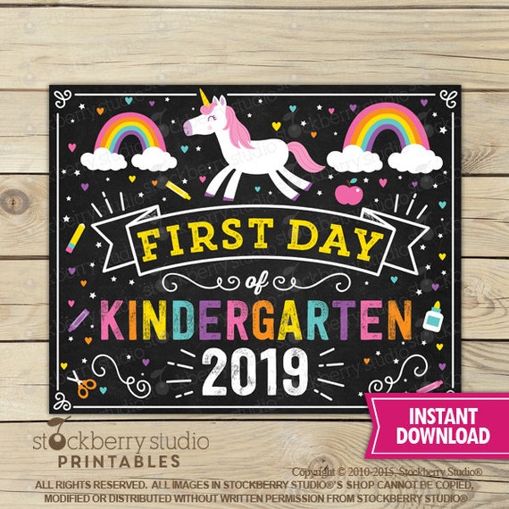Unicorn First Day of Kindergarten Sign - Girl 1st Day of Kindergarten Sign - First Day of School Sign Printable - Instant Download Il_570xn