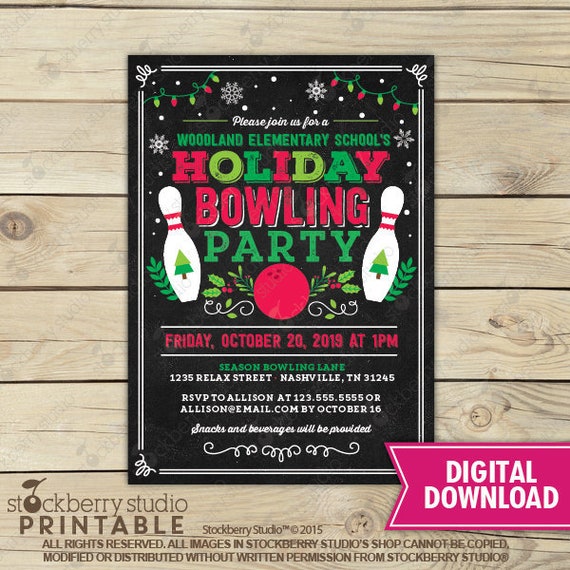 Holiday Bowling Party Invitation - Christmas Bowling Party Invitation - Christmas Company Party Invitation - Adult Christmas Party Invite Il_570xn