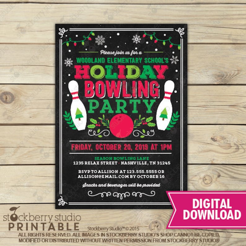 Holiday Bowling Party Invitation Christmas Bowling Party Etsy