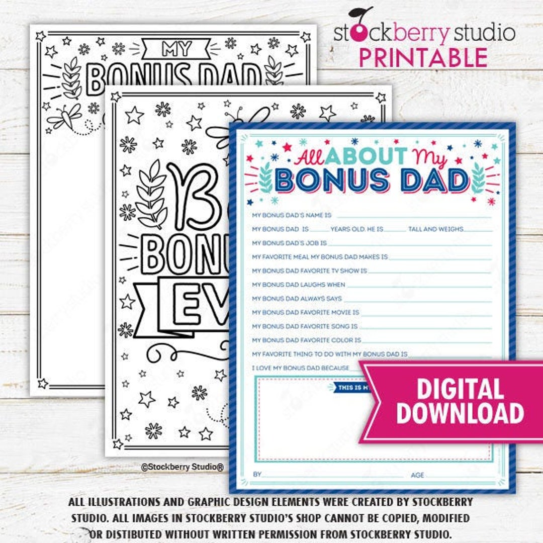 All About My Bonus Dad Father's Day Questionnaire Coloring Page Survey ...