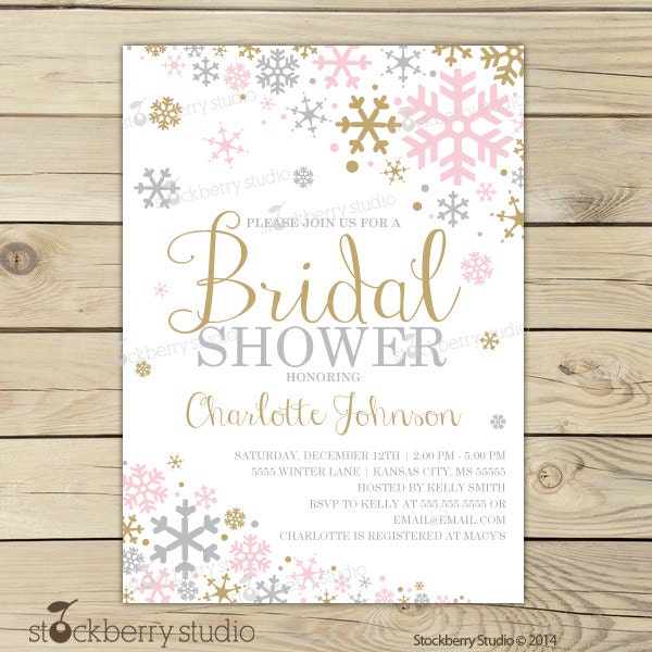 Winter Bridal Shower Invitation Printable Pink Gold Silver | Etsy