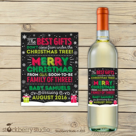 Christmas Wine Labels - Wine Pregnancy Announcement Printable - Holiday Bottle Label - Pregnancy Reveal Gift - Were Expecting Il_570xn