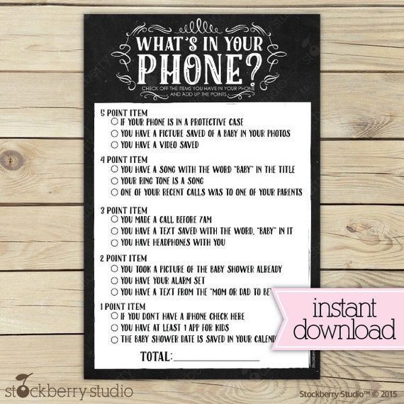 Chalkboard Boy or girl Shower Whats In just Your Cell phone Activity - Black image about What's in Your Phone Game Free Printable identified as Chalkboard Youngster Shower Whats Within Your Cellphone Activity - Black