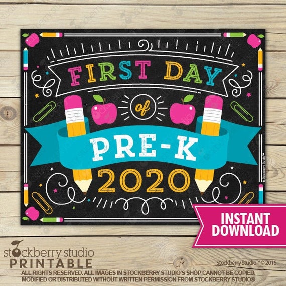Girl First Day of Prek Sign Instant Download - First Day of Pre-k Sign Printable - First Day of School Sign - first day of pre k sign - PreK Il_570xn