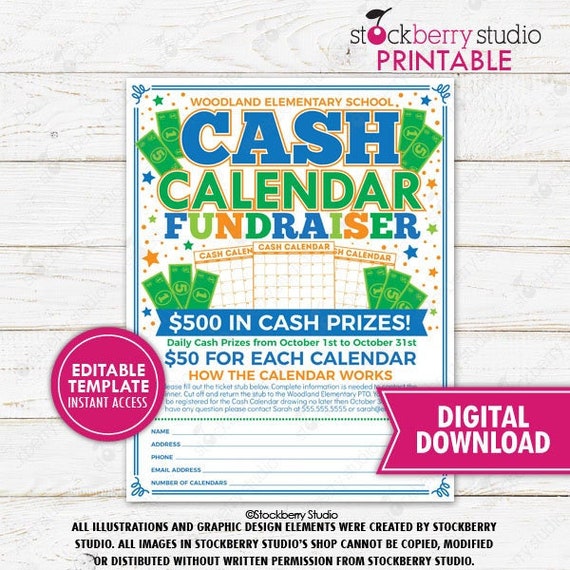 cash-calendar-fundraiser-flyer-printable-school-pto-pta-community