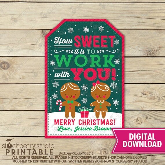 Christmas Coworker Gift Tags How Sweet it is to Work with You Holiday Cookie Tags Christmas Candy Tag Printable Christmas Staff Gift Tag Il_570xn