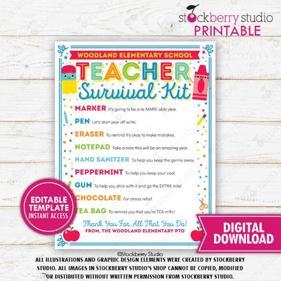 Teacher Survival Kit Printable Back to School Gift PTO PTA Etsy