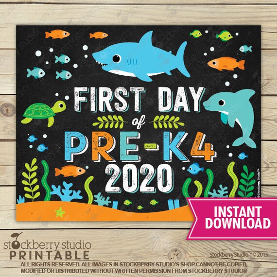 Shark First Day of Pre-K4 Sign - Shark First Day of School Sign Printable - Dolphin First Day of Pre K4 Sign - Instant Download - Pre K 4 Il_570xn