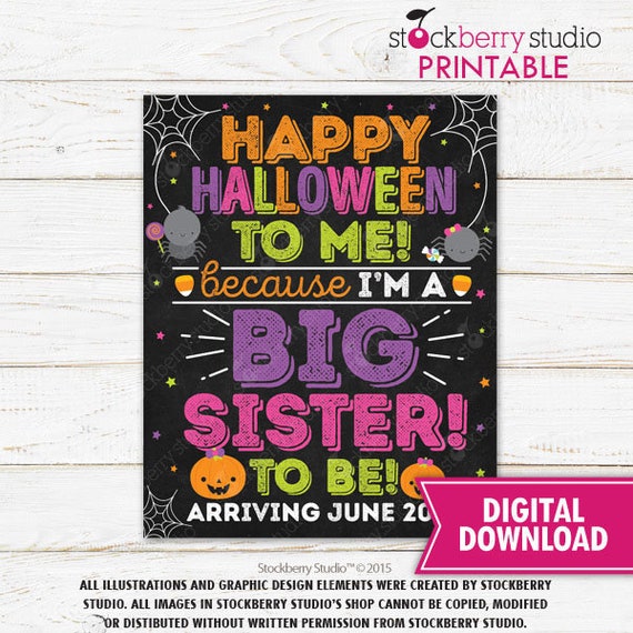 Halloween Big Sister Pregnancy Announcement Sign Printable Halloween Announcement Big Sister Pregnancy Reveal Halloween Baby Announcement Il_570xn