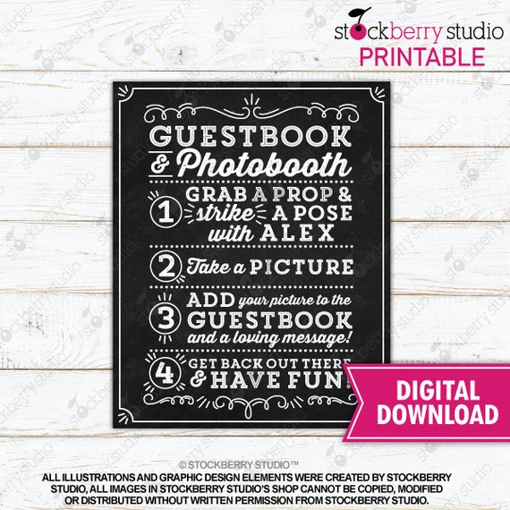Guestbook Photo booth Sign - Wedding Photo Booth Sign Chalkboard - Guestbook Custom Photo Sign Printable - Add a Photo to Guestbook Booth Il_570xn