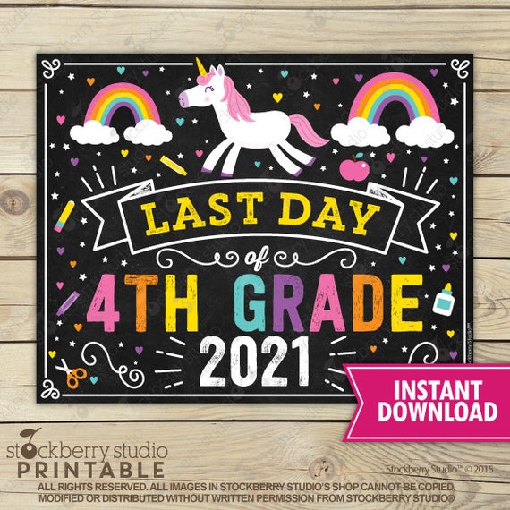 Unicorn Last Day of 4th Grade Sign - Girl Last Day of 4th Grade Sign - Last Day of School Sign Printable - Instant Download - Fourth Grade Il_570xn
