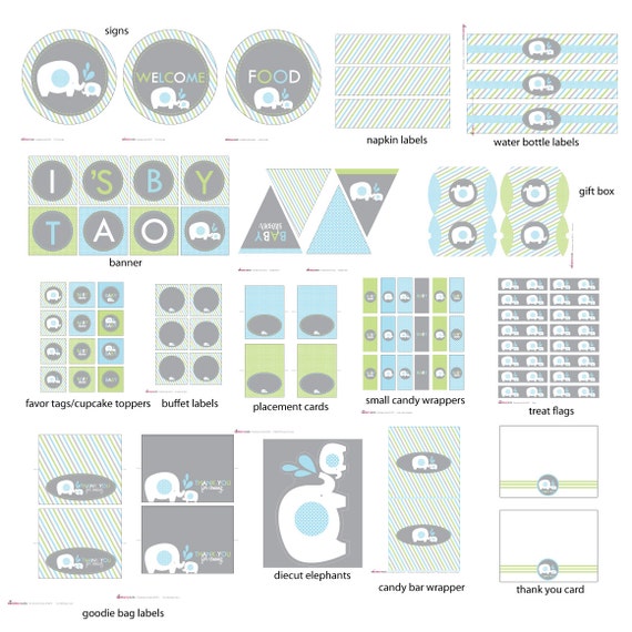 Boy Elephant Baby Shower Decorations Instant Download Elephant