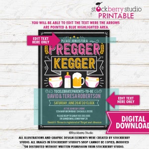 Pregger Kegger Baby Shower Invitation Girl Printable Man Dad Beer Couples Shower Baby Sprinkle Baby Keg Party Template Editable image 2