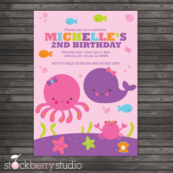 Girl Under the Sea Birthday Invitation Printable - Ocean birthday - Under the Sea Party - Under The Sea First Birthday - Pink and Purple Il_570xn