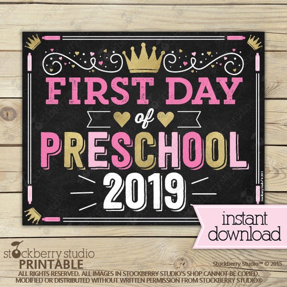 Girl First Day of Preschool Sign - Princess First Day of School Sign Printable - Back to School Sign - 1st day of Preschool Chalkboard Sign Il_570xn
