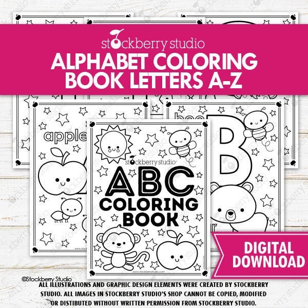alphabet coloring pages printable phonics literacy abc letters etsy
