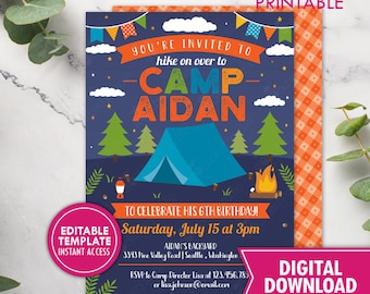 Camping Birthday Invitation Printable Boy Camp Birthday Invite Printed Sleepover Outdoor Adventure Backyard Campfire Party Download Editable