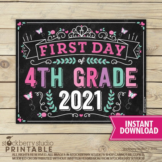 Princess First Day of 4th Grade Sign Instant Download Girl First Day of 4th Grade Sign Printable First Day of School Sign Back to School Il_570xn