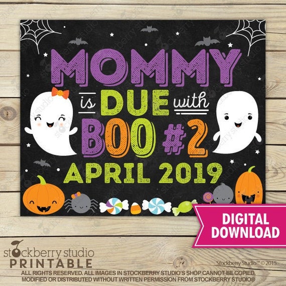 Halloween Big Brother Announcement Sign Mommy's Due with Boo 2 Pregnancy Baby Reveal Digital Chalkboard Printable Big Sister Brother Il_570xn