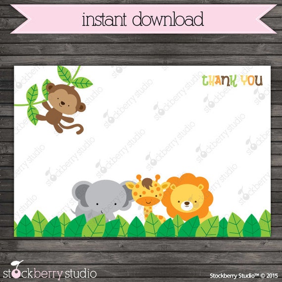 Jungle Safari Thank You Cards Printable - Instant Download - Safari Jungle Baby Shower Thank You Card - Safari Baby Shower - Jungle Birthday Il_570xn