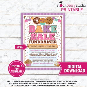 Bake Sale Flyer PTA PTO School Fundraiser Church Charity Event Invite Cake Sale Template Printable Instant Download Editable Color 2