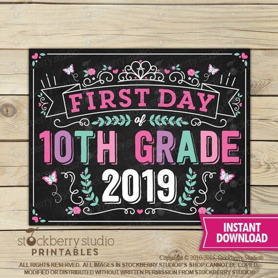 Princess First Day of 10th Grade Sign Instant Download - Girl First Day of 10th Grade Sign Printable - First Day of School Sign Il_570xn