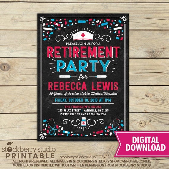 Nurse Retirement Invitation Printable - Nurse Retirement Party Invitation - RN Nurse Retirement Invitation - Doctor Retirement invitation Il_570xn