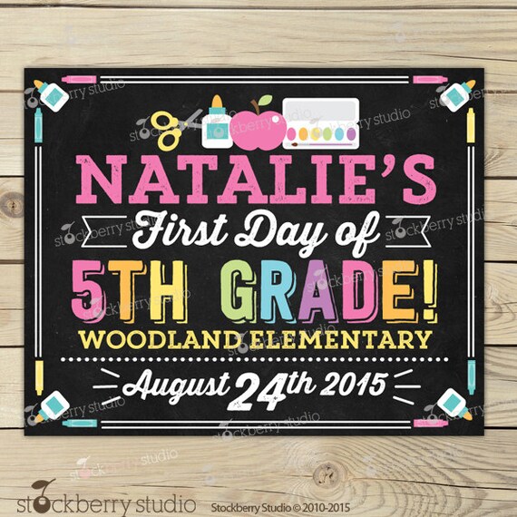 First Day of 5th Grade Sign Printable - Girl 1st Day of 5th Grade Sign - 1st Day of School Chalkboard - Back to School - Personalized Sign Il_570xn