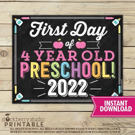 Girl First Day of 4 year old Preschool Sign 1st Day of School Printable First Day of School Sign School Chalkboard Sign nstant Download Il_570xn