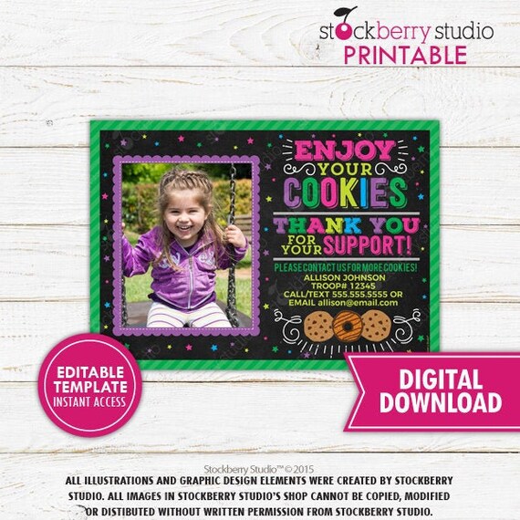 Scout Cookies Thank You Notes Scout Thank You Cards Printable Cookie Booth Fundraiser Cookie Sales Bake Sale Editable Instant Download Il_570xn