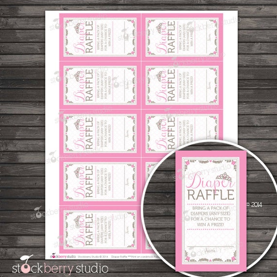 Princess Baby Shower Diaper Raffle Tickets Printable - Instant Download - Pink Baby Shower Diaper Raffle Cards - Girl Baby Shower Games Il_570xn