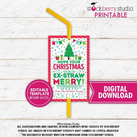Christmas Straw Gift Tag Printable Ex-Straw Merry Silly Party Favor ...
