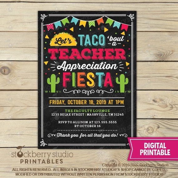 Fiesta Teacher Appreciation Invitation Printable - Fiesta Teacher Appreciation Week Invitation - Taco Teacher Appreciation Week Invitation Il_570xn