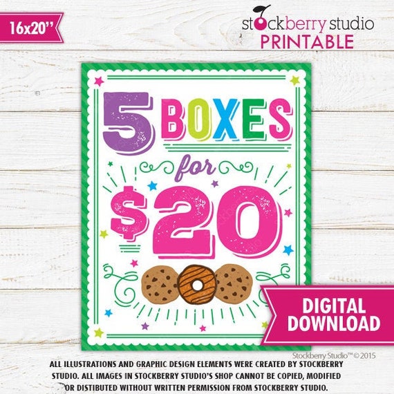 Cookie Price Sign 5 for 20 Cookie Booth Sales Poster Cookie Booth Sign Printable Instant Download Cookie Booth Decor Bake Sale Fundraiser Il_570xn