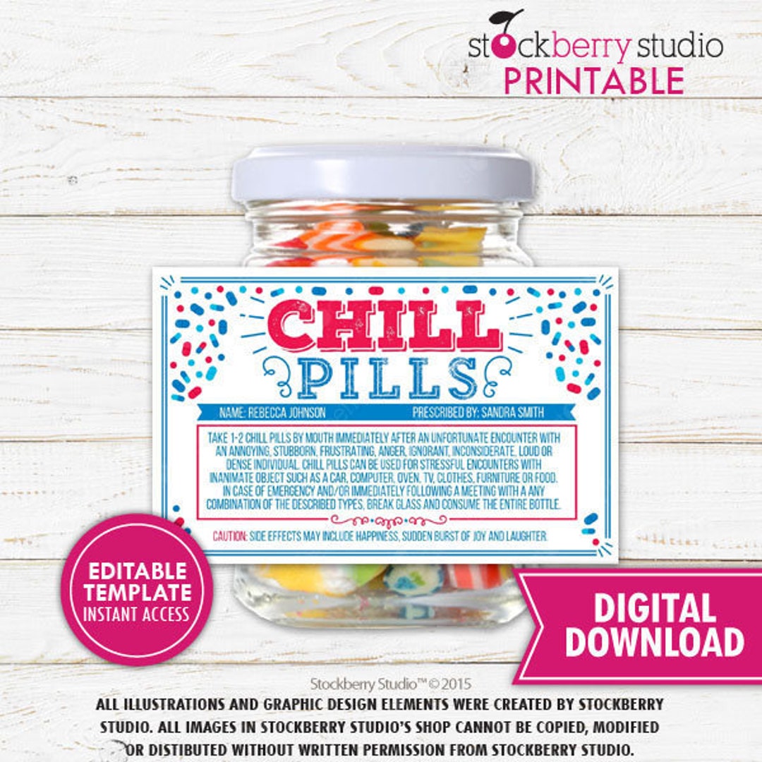 Chill Pill Label Printable Prescription Label Funny Doctor - Etsy