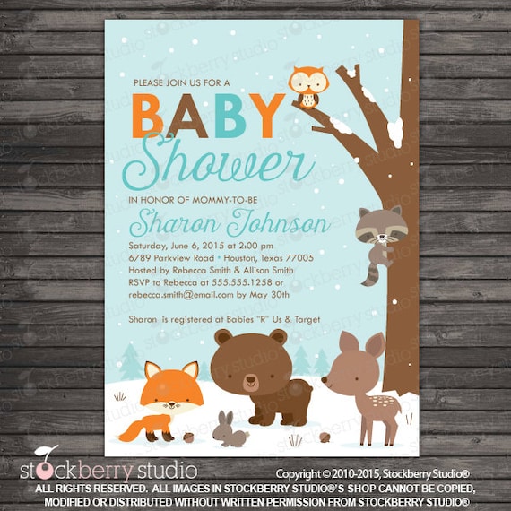 Winter Woodland Baby Shower Invitation Printable - Winter Woodland Birthday Invitation - Forest baby shower - winter woodland birthday party Il_570xn