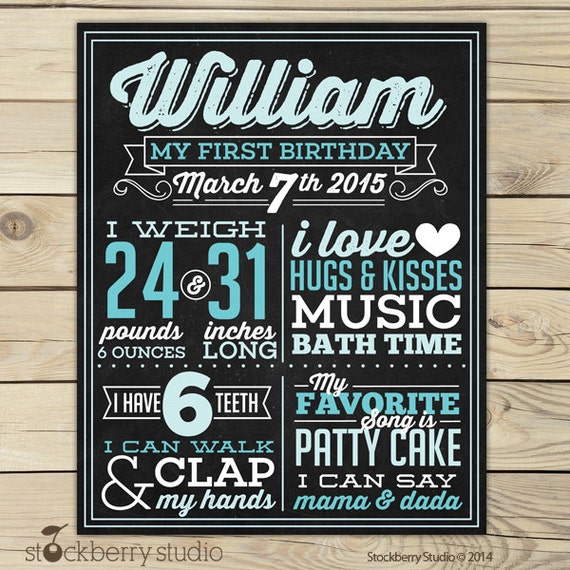 Boy First Birthday Chalkboard Sign Printable - Boy 1st Birthday Chalkboard - First Birthday Chalkboard sign - Birthday chalkboard poster Il_570xn