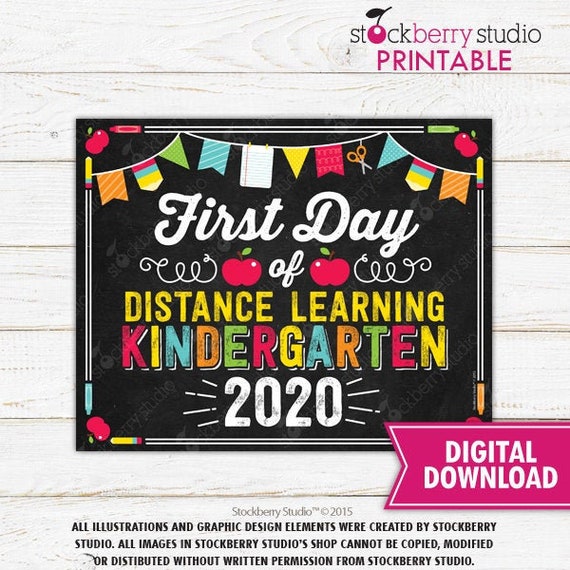 First Day of Kindergarten Distance Learning Sign Printable First Day of Distance Learning Sign First Day of School Sign Instant Download Il_570xn