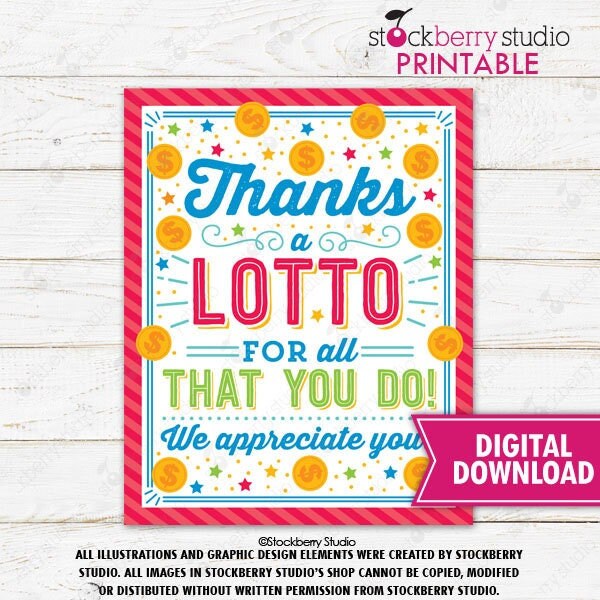 EDITABLE Thank You Lottery Ticket Holder, Printable Teacher Appreciation,  Xmas Coach Gift, INSTANT DOWNLOAD Thanks a Million Volunteer Staff