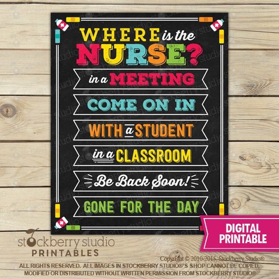Where is the School Nurse Sign Printable - School Nurse Door Sign - School Nurse Decor - School Nurse Door Hanger Il_570xn