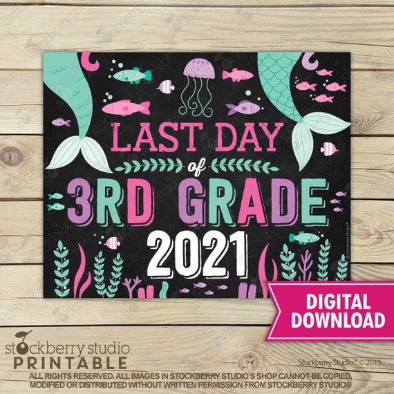 Mermaid Last Day of 3rd Grade Sign Instant Download - Girl Last Day of 3rd Grade Sign Printable - Last Day of School Sign - Third Grade Sign Il_570xn