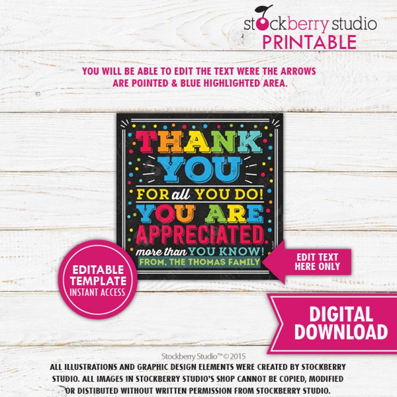 Thank You Tag Printable Teacher Appreciation Gift Tag Nurse Staff ...