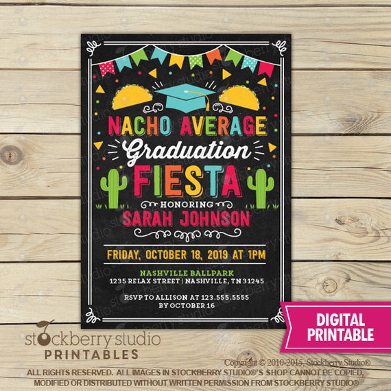 Nacho Average Graduation Party Invitations Printable - Fiesta High School Graduation Invitations - College Graduation Invitations - Il_570xn